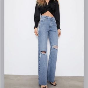 ZARA HI RISE WIDE LEG FULL LENGTH JEANS